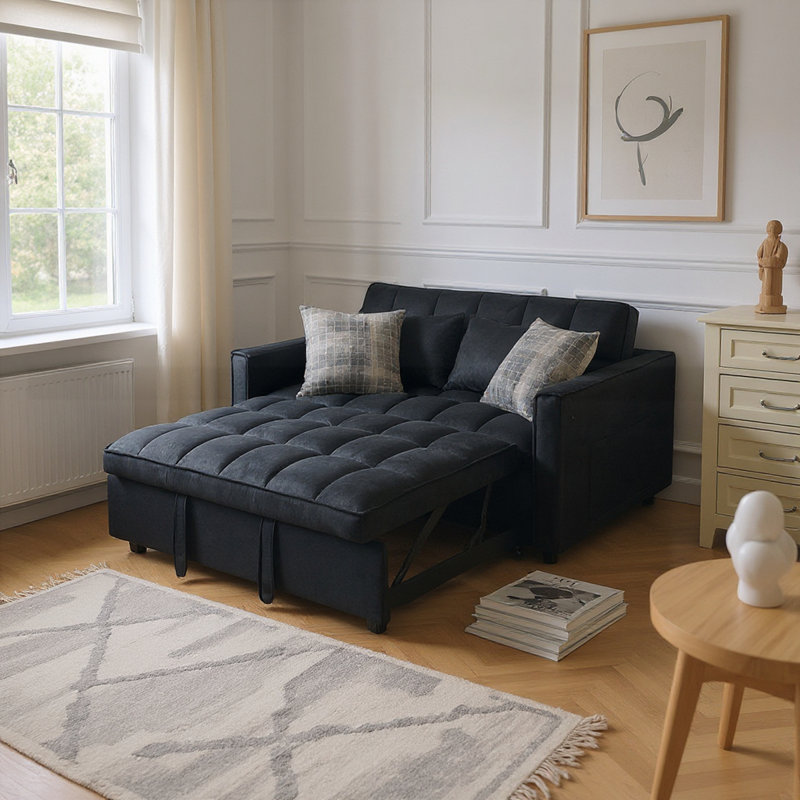 Modern Style Design Velvet Sofa Bed, Black