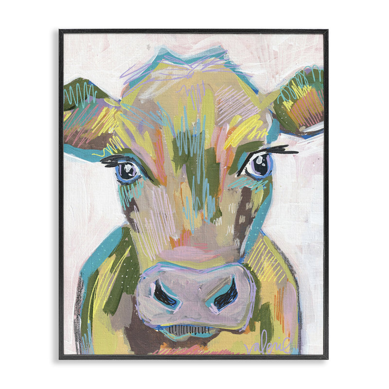 «Vivid Cow Visage Art» par Valerie Weiners, Giclée encadrée noir minuit, H 14 po x l 11 po