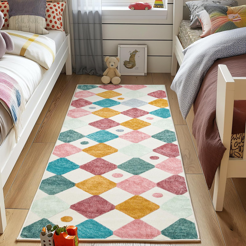 Modern Diamond Confetti Washable Runner Rug