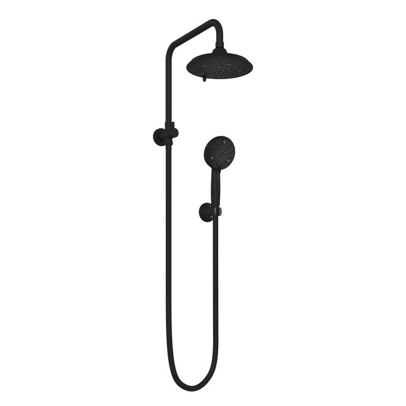 Laguna 8-in Multi-function Showerhead Shower System with Pivoting Shower Arm and Multi-function Handshower, Matte Black