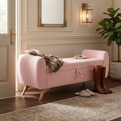 Banc de rangement moderne en velours côtelé de 145 cm avec pieds en bois, banc de chevet