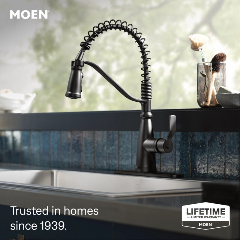 MOEN Nolia Single-Handle Pre-Rinse Spring Pulldown Sprayer Kitchen Faucet with Power Boost in Matte Black, Matte Black