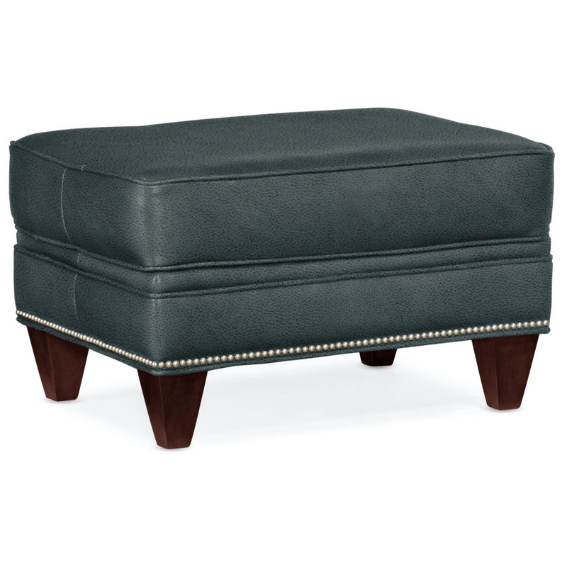 Reddish Ottoman, Pewter, Mahogany, Anilina Hunter Genuine Leather