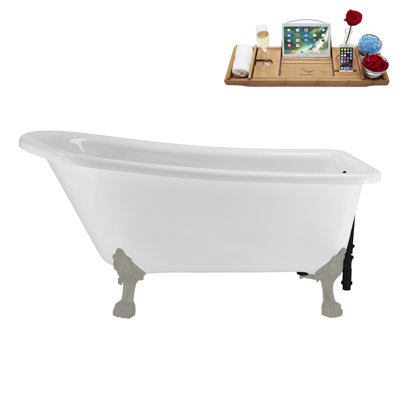 58" Streamlin Clawfoot Tub,Tray,Drain, Clawfeet