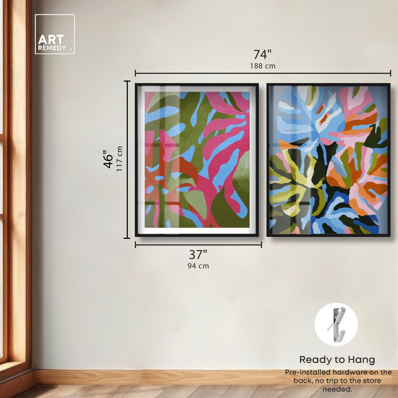 Ensemble de 2 boîtes murales bleu sarcelle et corail côtières avec art par Shadowbox, 37 x 46, H 46 po x l 37 po