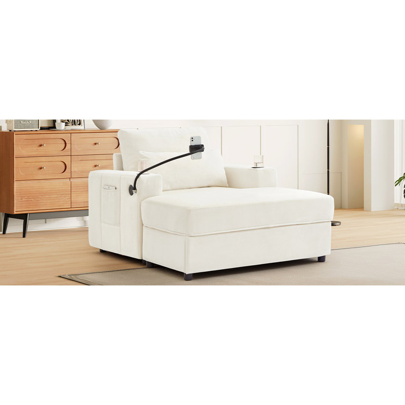 Fauteuil beige multifonctionnel, siège mobile supplémentaire, porte-gobelets et porte-gobelets, fauteuil solution petit espace pour le salon, avec compartiment caché, commodité