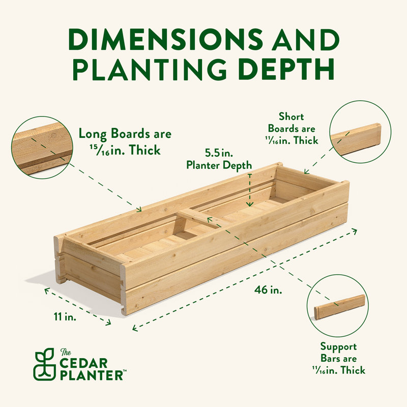 Natural Cedar Wood Rectangular Planter Box, 46" x 11"