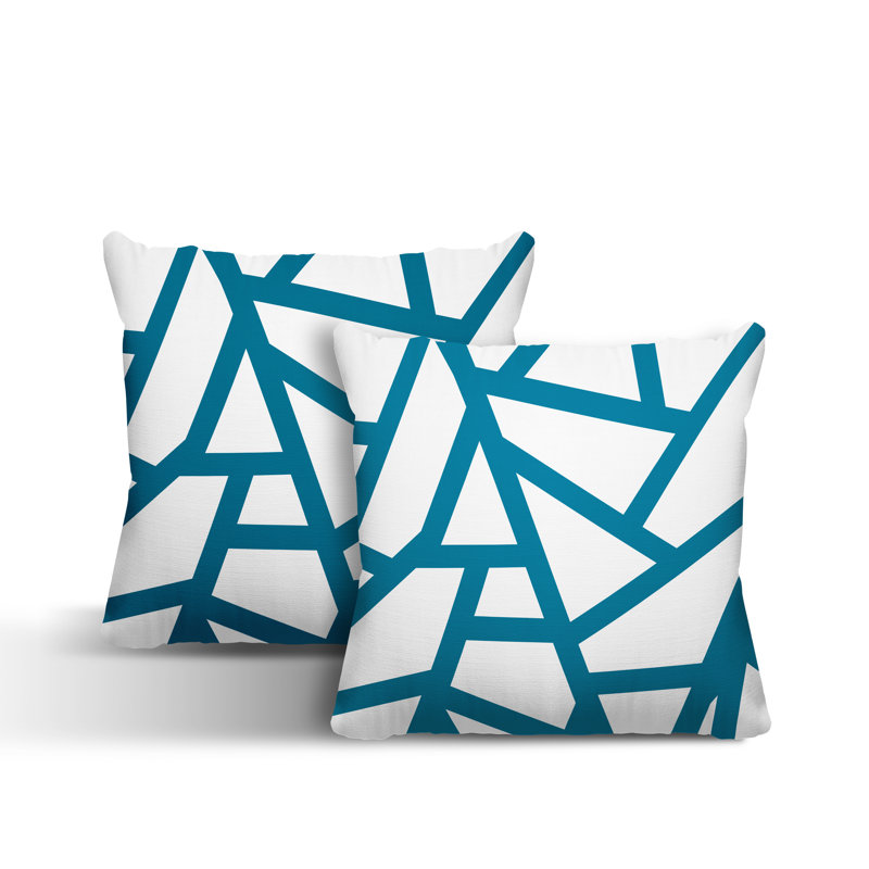 Oreiller carré intérieur / extérieur Ritz Abstract, L 17 po x H 17 po, Turquoise