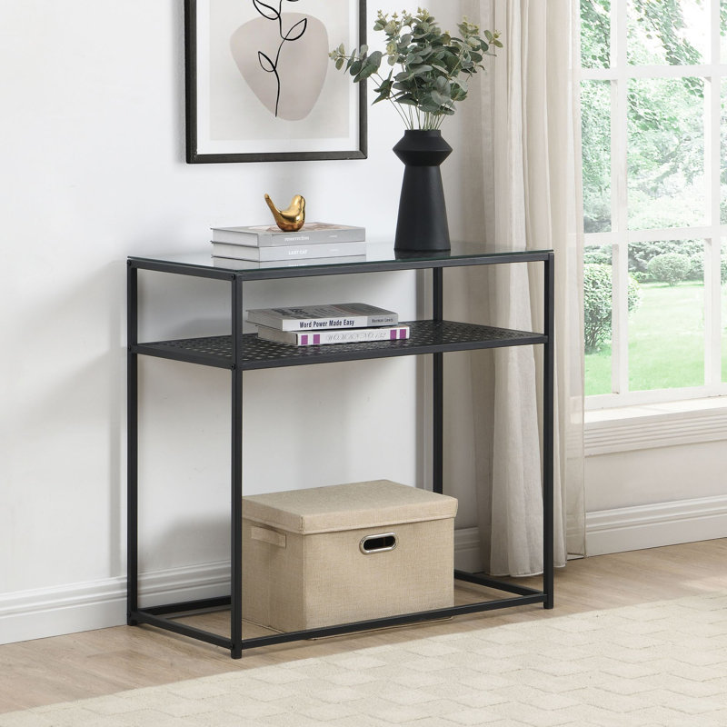 80cm Glass Top Console Table, Black