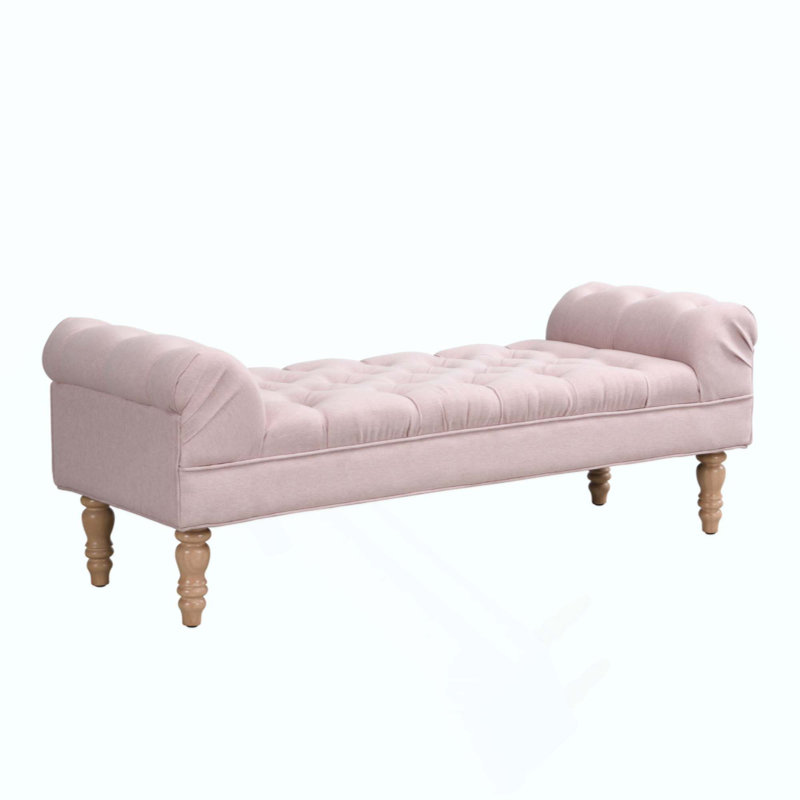 Button-Tufted End Of Bed Bench,Large Upholstered Ottoman,Foot Rest With Legs,Footstool With Rolled Arms,Upholstered Fabric Bench,Indoor Bench For Bedroom,Living Room,Entryway
