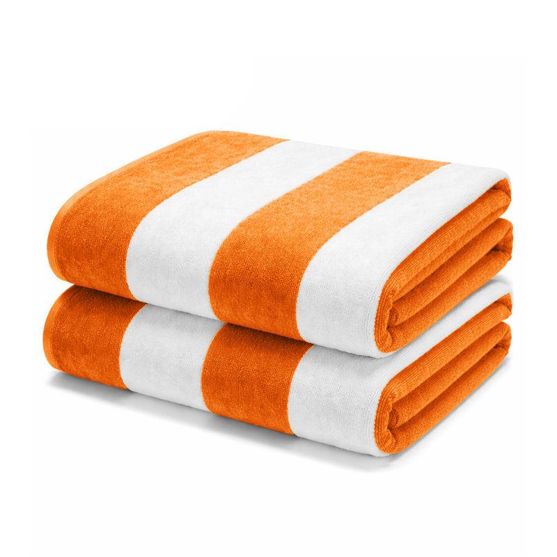 Superior Cabana Striped Cotton Standard Size Towel/ Chaise Lounge Chair Cover Set, Orange, Beach Towel - 2 Pack