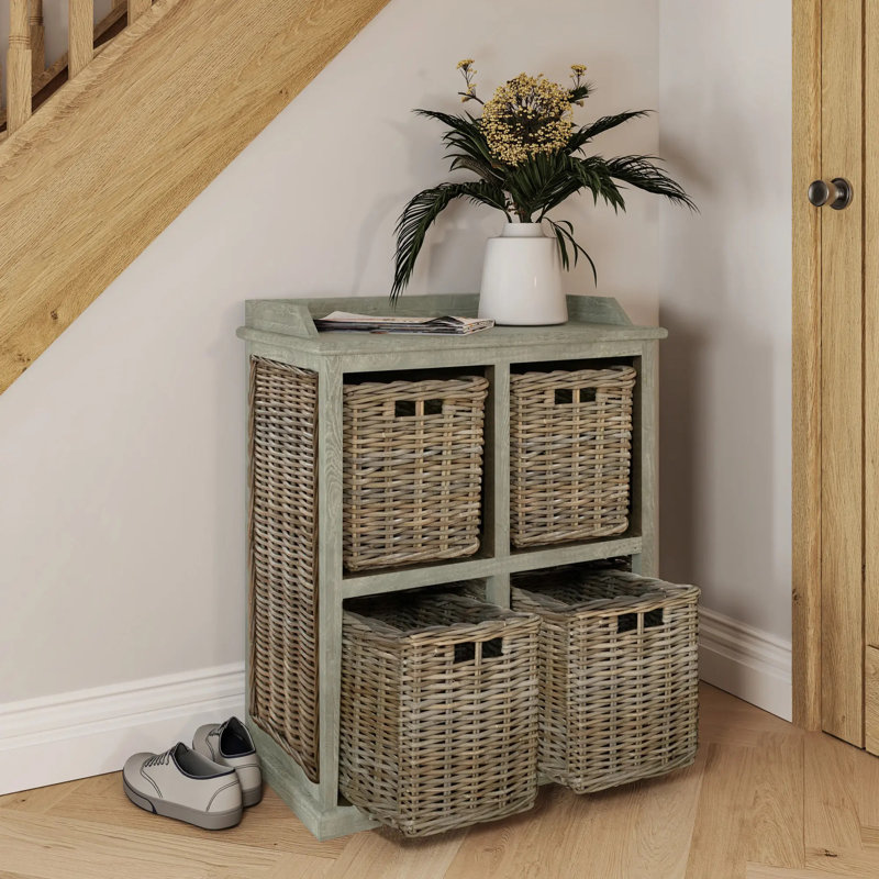 Maquoit 4 Drawer Handmade Kubu Rattan 2 Over 2 Basket Storage Unit Limewash