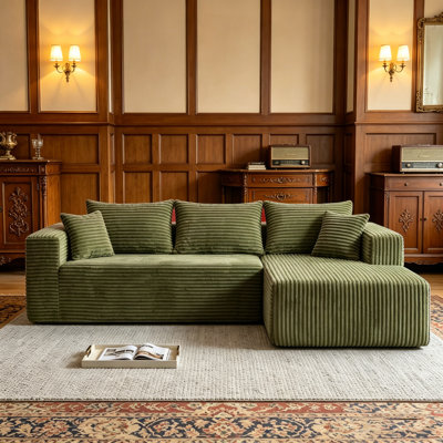 92.5" Sectional Couches For Living Room Modern Modular L-shape Cloud Sofa Compression-boneless Deep Seat Couch With Chaise No Assembly Required Left Green