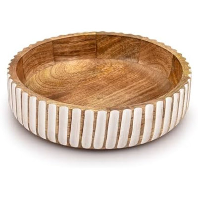 Bol à fruits ou bol à fruits en bois pour décoration de table pour comptoir de cuisine ou centre de table de Noël (10 po x 10 po x 2,5 po)