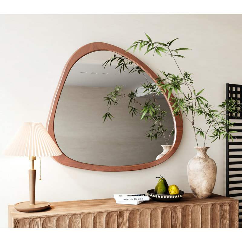 Miroir 45 po en bois massif de conception asymétrique avec miroir en bois pour le salon, la chambre à coucher, la salle de bain, le couloir et le couloir