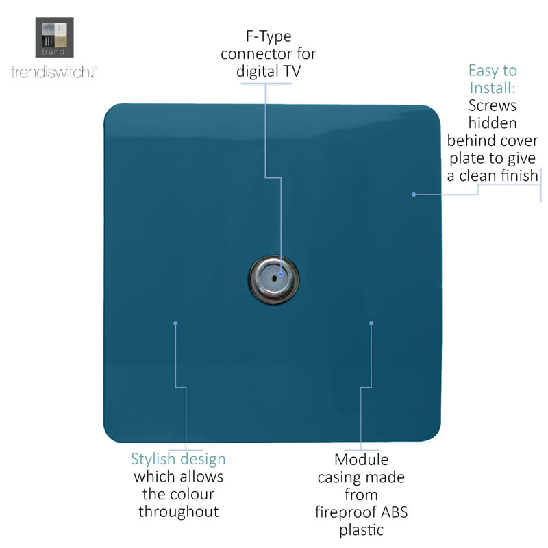 Trendi Switch 1 Gang Male F-Type Satellite Television Socket, Ocean Blue