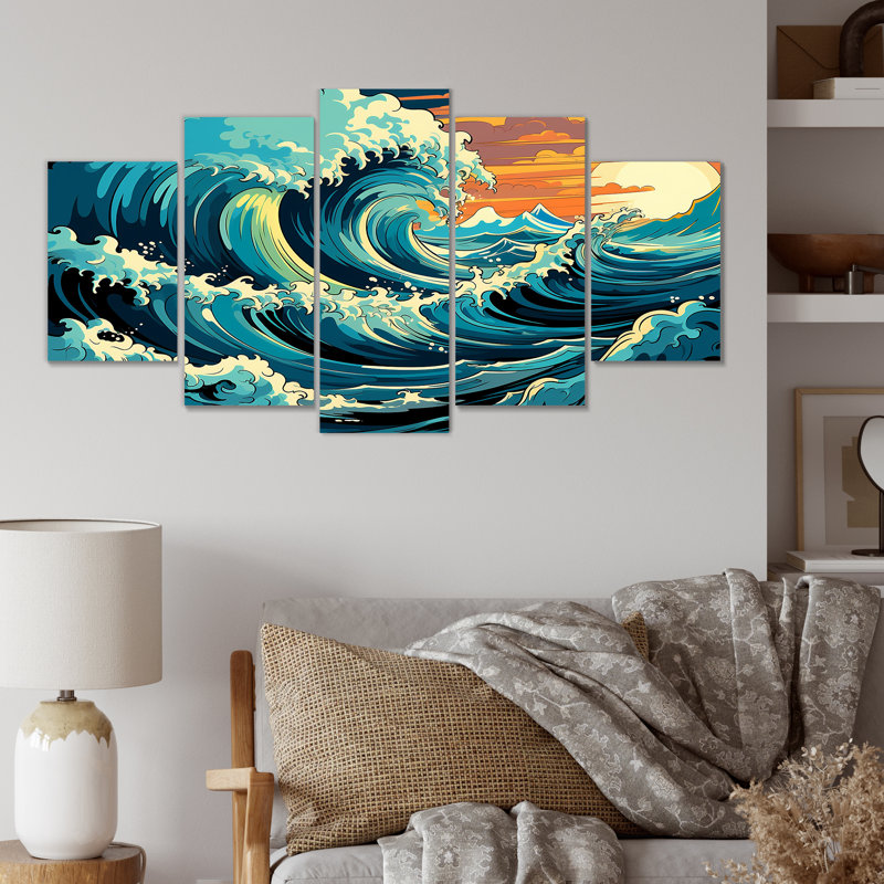 Vagues japonaises dans une tempête II - art mural mural de bord de mer tropical