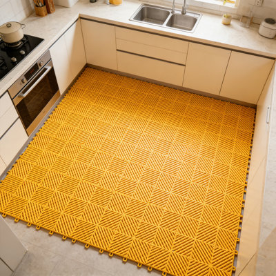25 tapis de garage en plastique de 25 pièces, 15,7 po x 15,7 po, tapis de sol en plastique à verrouillage antidérapant, carrelage de drainage et tapis de douche, pour garage, jardin, cuisine et extérieur, jaune