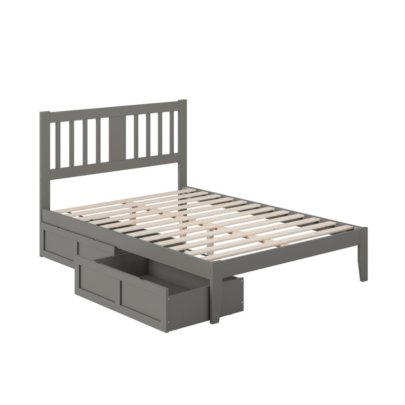 Lit plateforme avec rangement en bois massif Zosia, Gris, Double