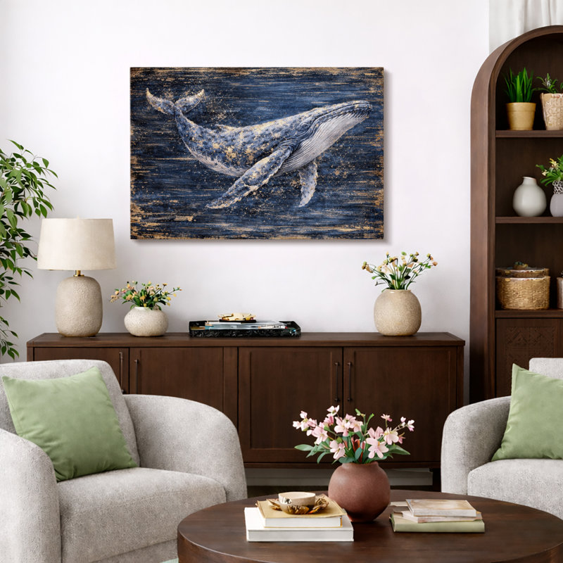 «Whale Ocean», marine, photos de salon côtier, impression sur toile encadrée, H 24 po x l 36 po x P 1,5 po, Toile tendue