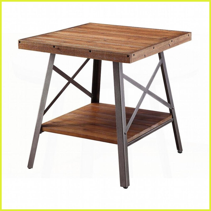 Chêne vieilli Ensemble de tables basses Sandy - style rétro rustique avec tablette de rangement et amp; Pieds modernes en métal