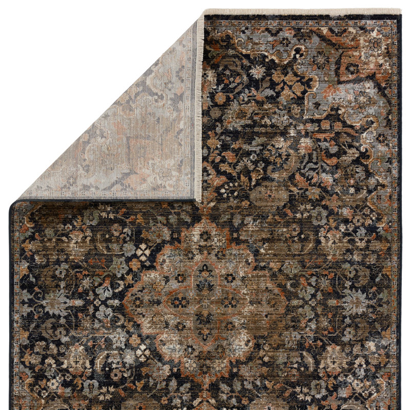 Miko Soft Power-Loomed Oriental Area Rug with Distressed Medallion