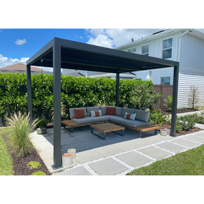 Pergola mauve en aluminium avec toit ajustable et toit rigide
