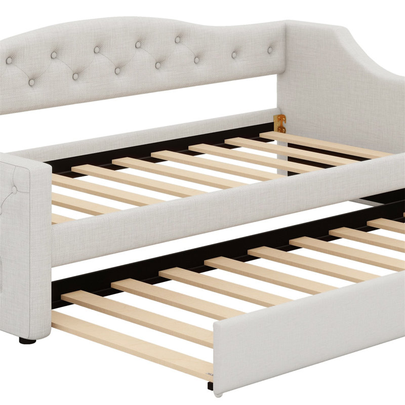 Upholstered Daybed With LED Belt And Trundle, White