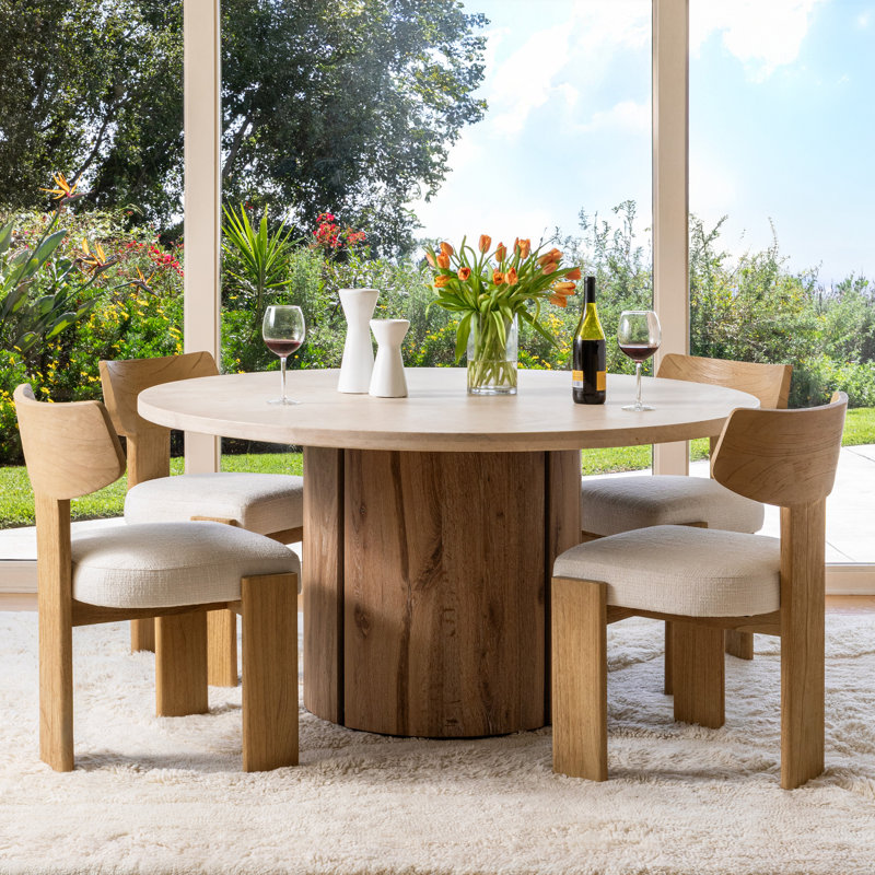 Ian Mindi Wood Upholstered Dining Chair, Cream (Set of 2)