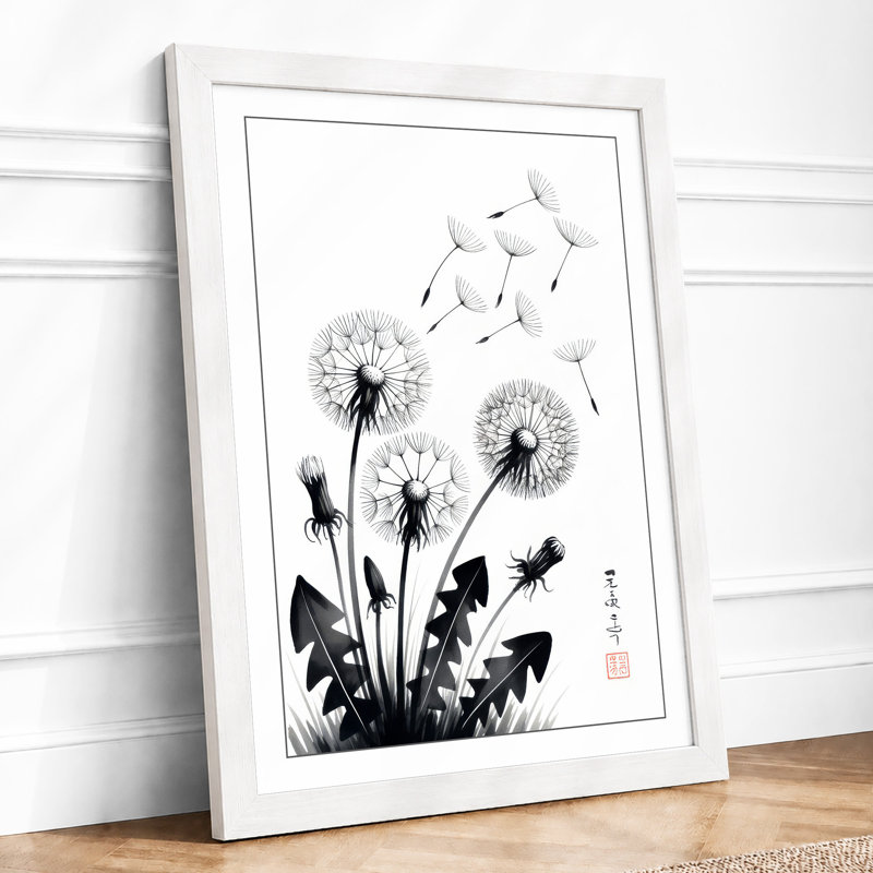 Dandelions in Dispersal Japandi - Framed Print, A3 - 42.0 x 29.7 cm, White