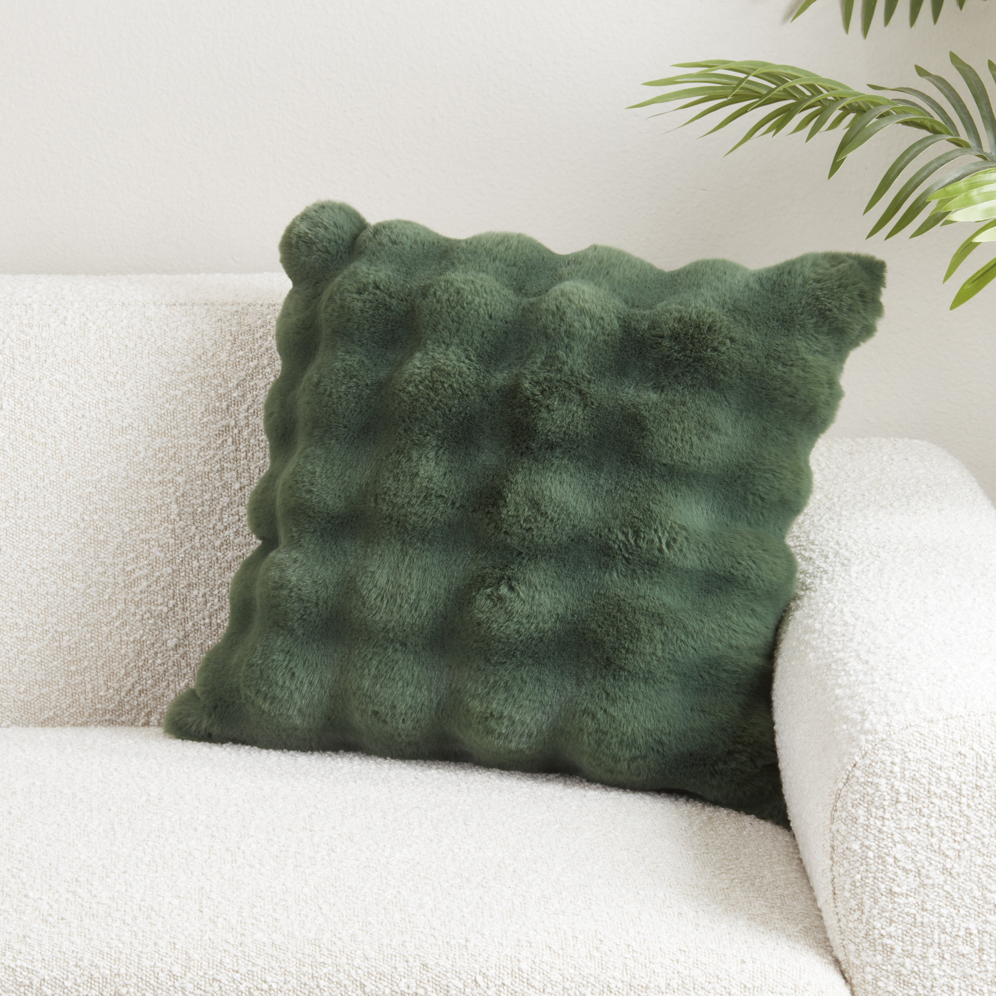 Cozy Bubble Faux Fur Pillow Cover, Square 20", Polyester, Jasper Green