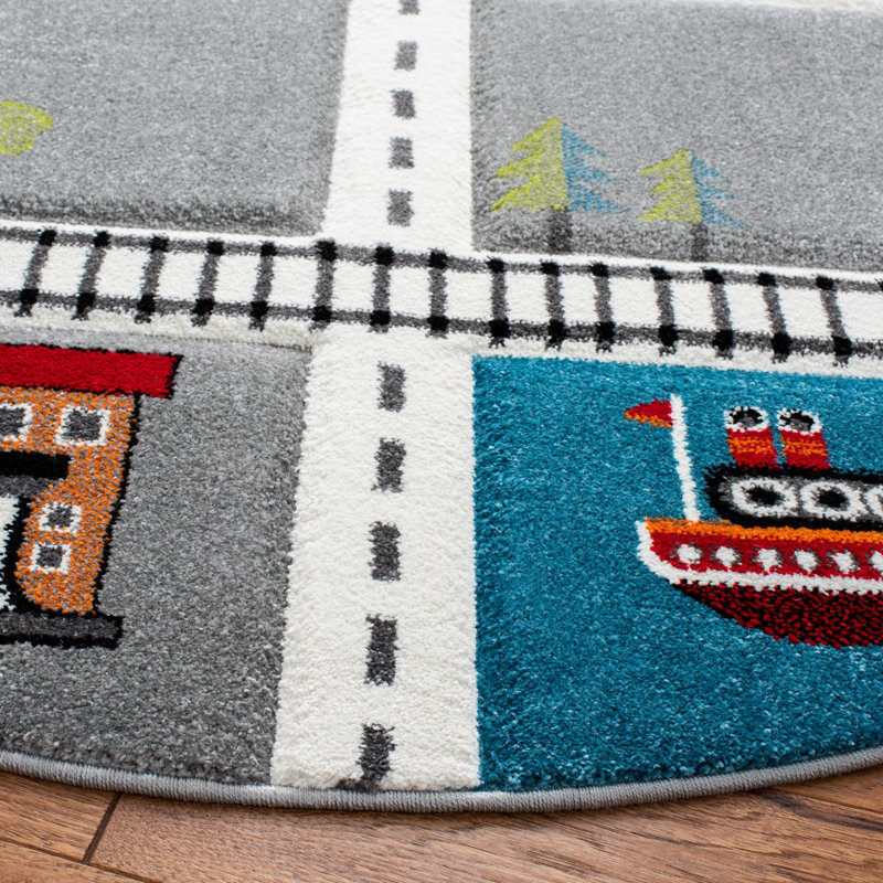 Tapis gris / bleu / rouge Hiles, Carré 4 pi