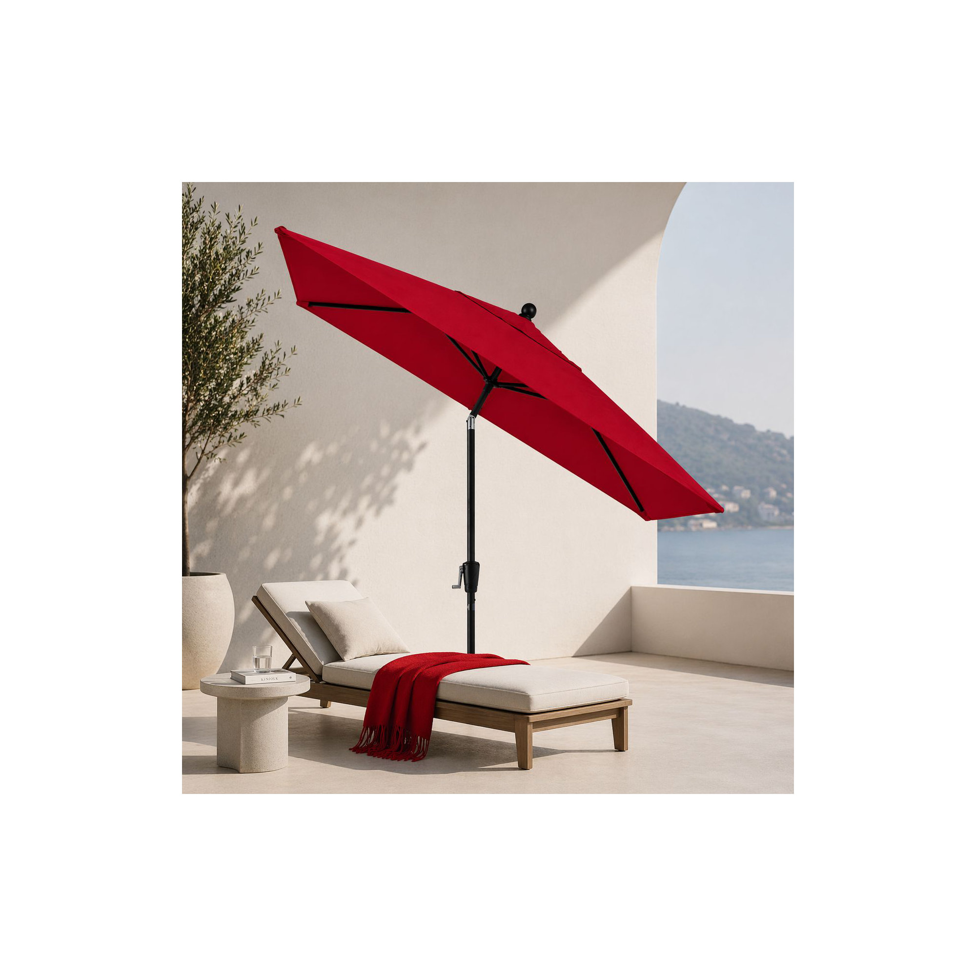 Natalie 103'' Outdoor Umbrella, Starring Gray, Canvas Jockey Red Sunbrella® Canvas