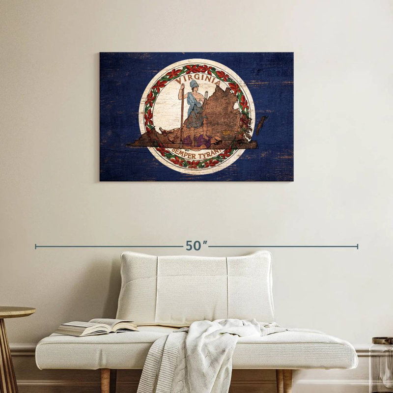 Borges State Map Over Virginia Flag, 24" H x 36" W