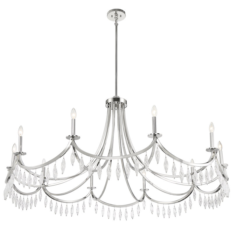 Lustre 10 lumières en laiton chaleureux Kameron, Nickel
