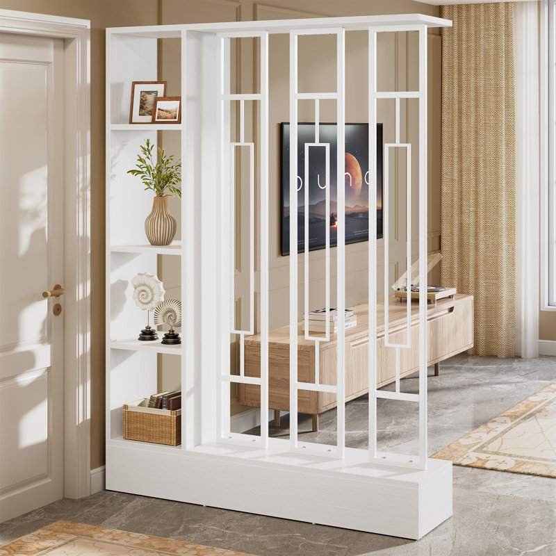 Cloison 70,9 "avec tablettes, cloison autoportante moderne avec base robuste, cloison pour la maison et le bureau, Blanc