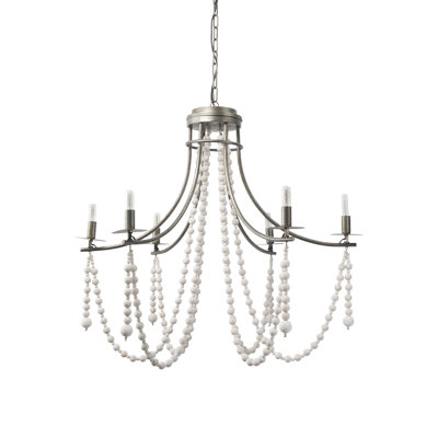 Lustre empire 6 lumières de style bougie avec accents perlés