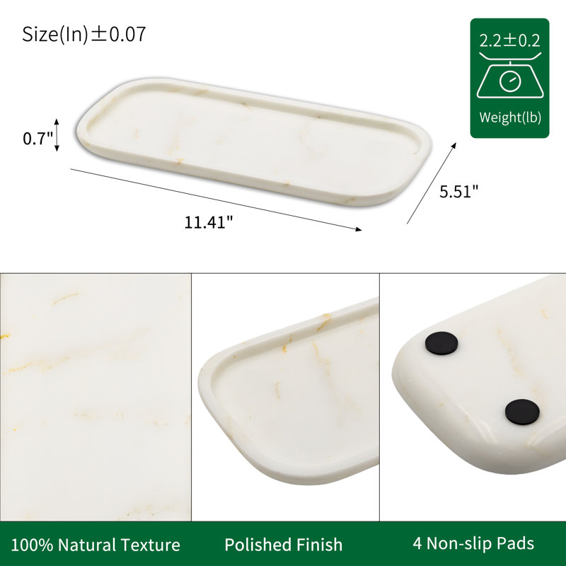 Natural Carrara Gold Marble Tray for Bathroom, Vanity and Kitchen, Polished Rectangle Marble Stone Tray for Jewelry, Cosmetics, Candles, Perfume and Home Decor