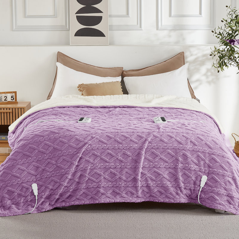 Jeté chauffant avec 10 niveaux de chauffage et 10 réglages de temps, L 84 po x l 62 po, Mauve