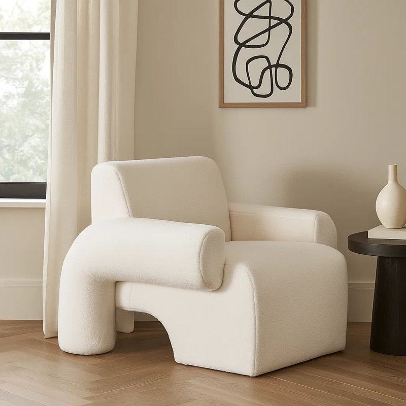 Chaise d'appoint contemporaine, tissu sherpa ivoire extra doux, 36 pouces