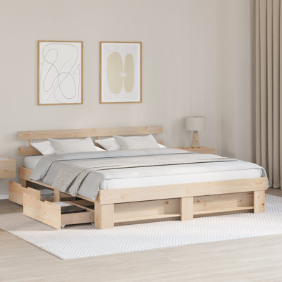 Bed Frame with Headboard Solid Pine Wood