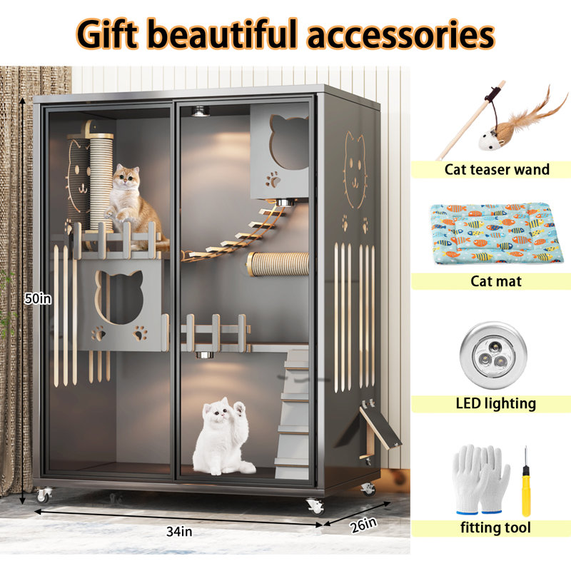Grande cage d'intérieur en bois pour chat