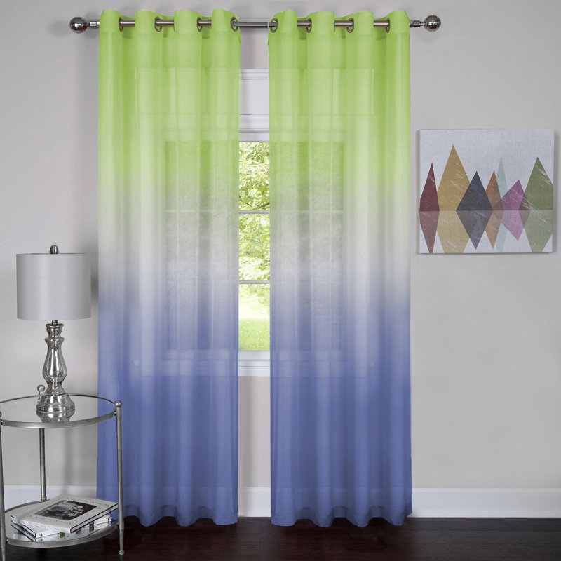 Lilie Semi Sheer Curtain Single Panel, 52" W x 84" L, Green/Blue
