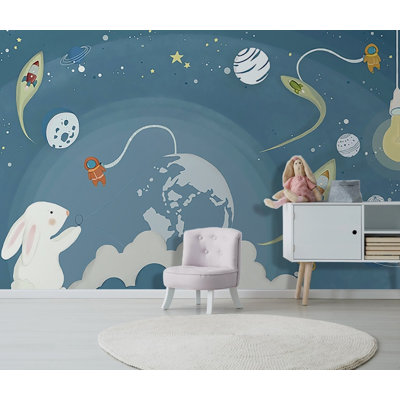 Caricature de papier peint amovible «Little Bunny And Astronauts»