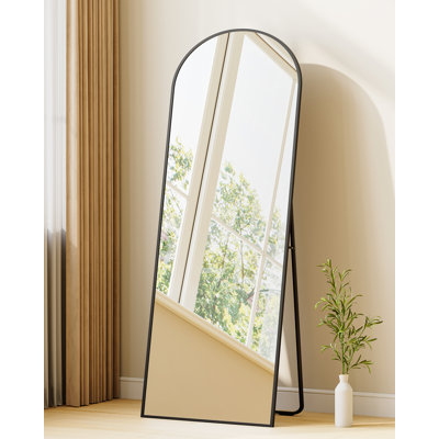 Full Length Mirror, Arched Floor Mirrors with Stand, Mirror Full Length Wall Mounted, Tempered Glass, Aluminium Alloy Frame, for Bedroom Living Room Entry, Black 