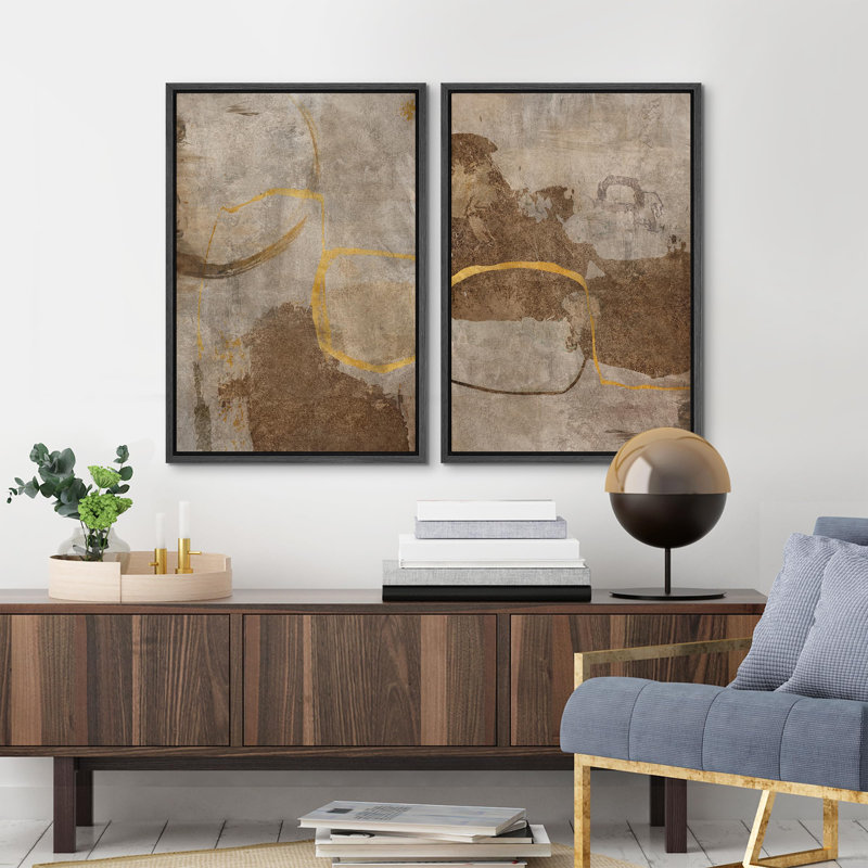 «Dark Black Color Field Landscape», 2 pièces sur toile, Cadre noir, H 16 po x l 24 po