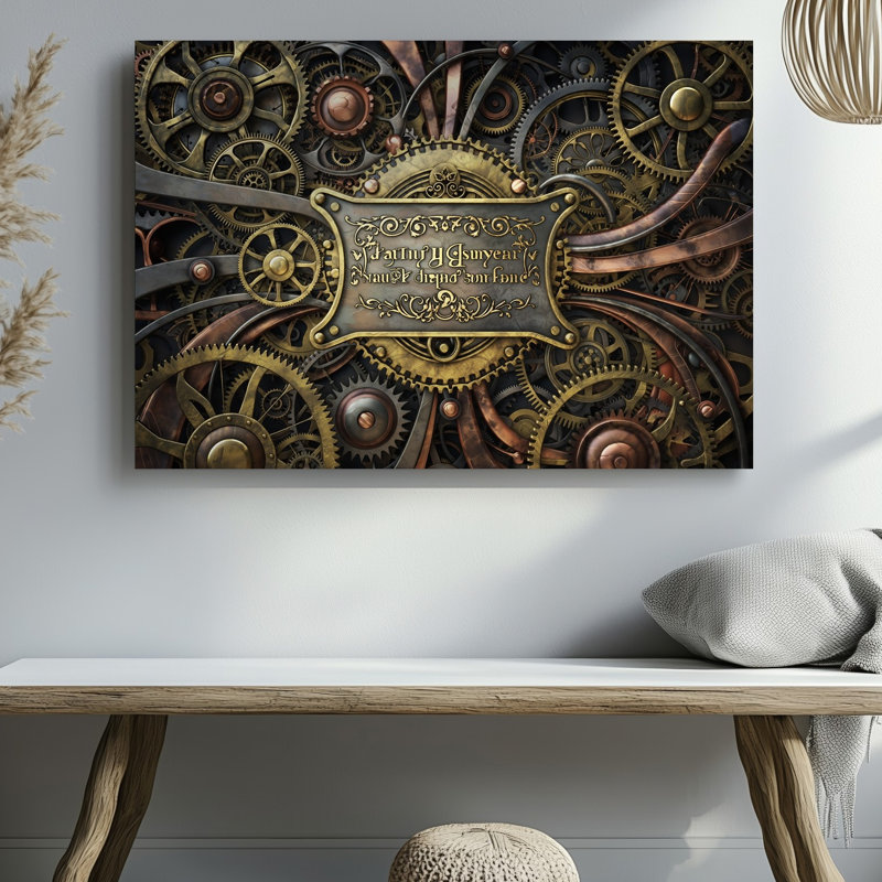 Toile, création d'une scène d'inspiration Steampunk visuellement saisissante avec art mural doré complexe Gears and Cogs Interwoven In A Complex, impression sur toile