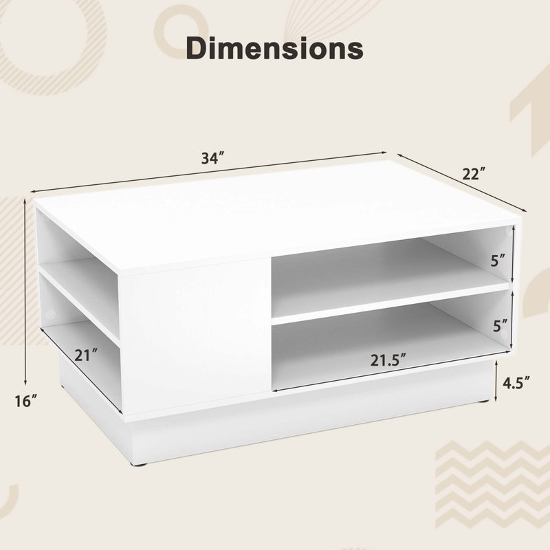 Table basse 34 po avec tablettes à 2 niveaux