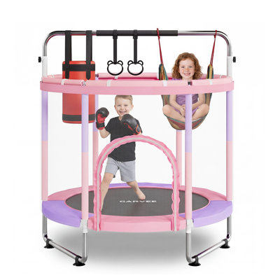 60" Trampoline for Kids with Enclosure, 440Lbs Capacity ASTM Certified-Adjustable Mini Trampolines for Kids, Safety Pad, Baby Trampoline Indoor/Garden, Gift for Boy and Girl