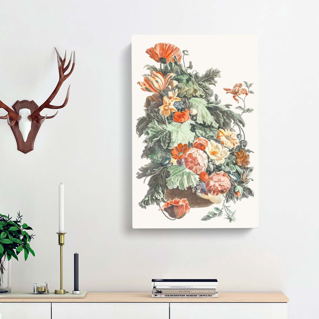 A Vase with Garland Flowers by Johan Teyler - Wrapped Canvas